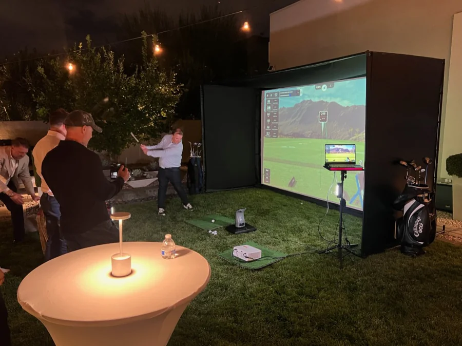 Portable golf simulator rental in Boston for corporate events, parties, and team-building
