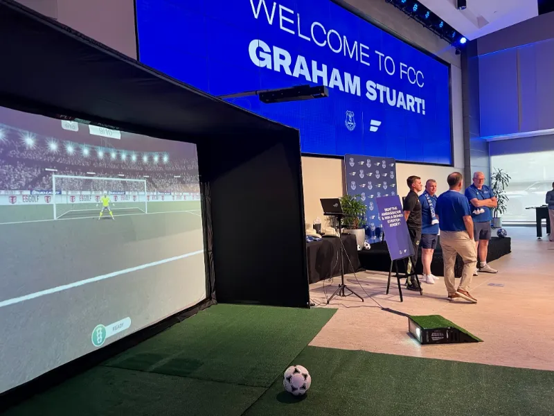 Professional soccer simulator rental with video game competition experience