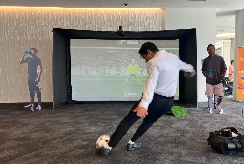 World Cup soccer simulator rental setup with large display for interactive sports entertainment
