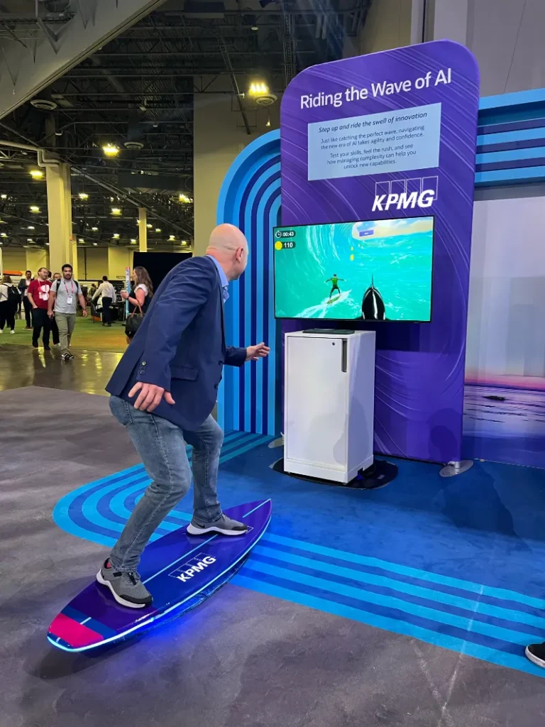 surfing simulator rental at the trade show booth work as a traffic builder