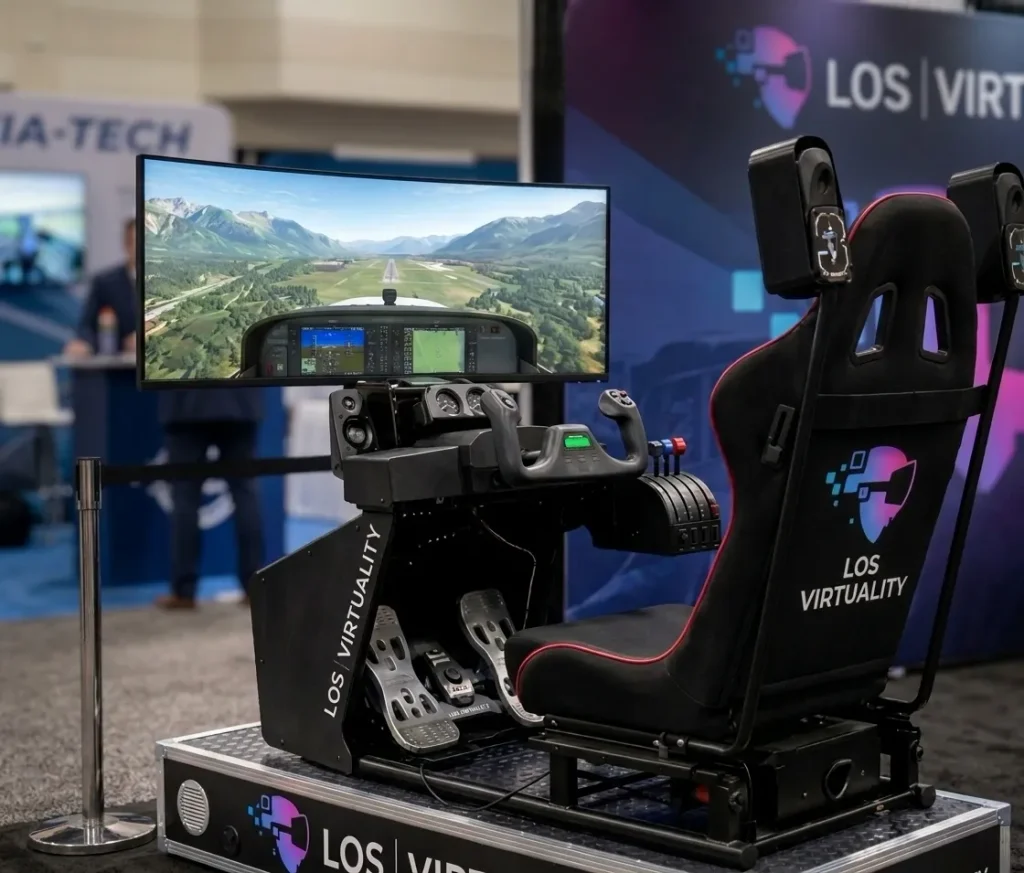 Los Virtuality flight simulator at a trade show