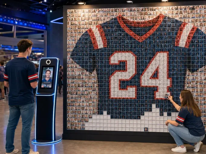 Los Virtuality photo mosaic wall rental at a trade show