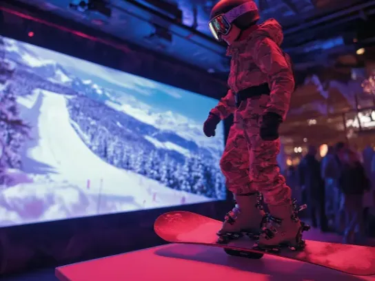 Los Virtuality snowboard simulator rental at a trade show