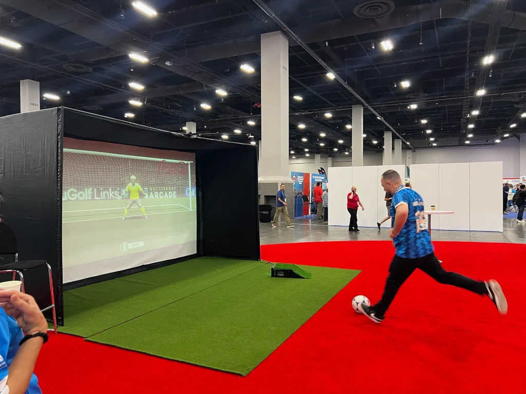 Los Virtuality soccer simulator rental at a trade show