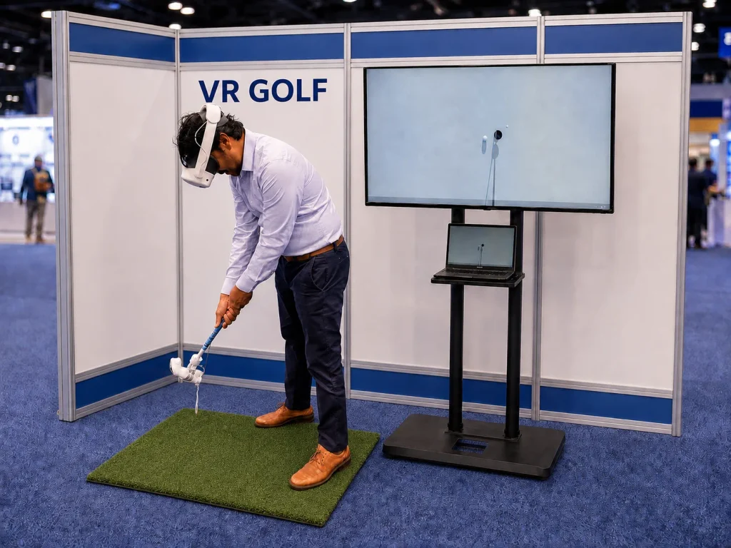 Los Virtuality vr golf rental at a trade show