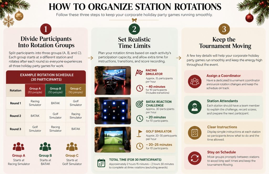 Corporate Holiday Party Games: How to Organize an Interactive Tournament 6 how to organize station rotations