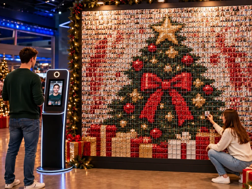 15 Corporate Christmas Party Entertainment Ideas for 2026 12 photo mosaic wall for corporate holiday event ideas