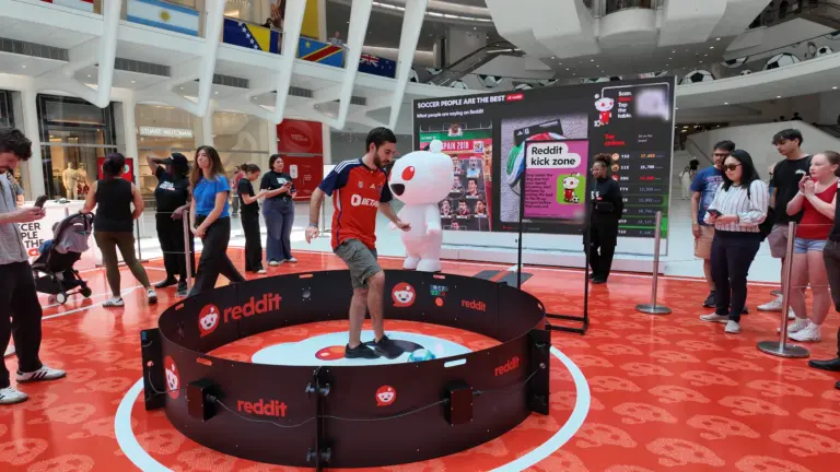 Reddit-branded soccer reaction ring at the Oculus, World Trade Center in New York