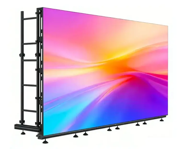 LED video wall rental on a stand showing a bright, colorful display